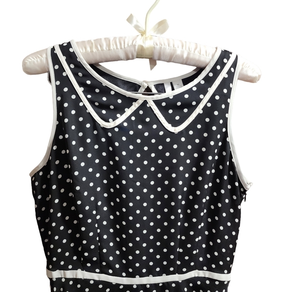 Lauren Conrad Women's Black Ivory Polka Dot Fully Lined Sleeveless Dress Sz 10 - Picture 4 of 6